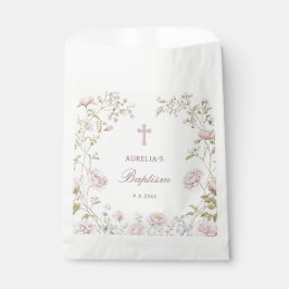 Bolsa De Papel Bautizo con marco floral rosado