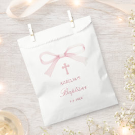 Bolsa De Papel Bautizo de lazo rosa acuarela