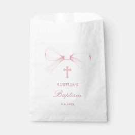 Bolsa De Papel Bautizo de lazo rosa acuarela