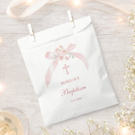 Bolsa De Papel Bautizo de lazo rosa floral