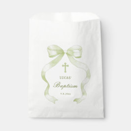 Bolsa De Papel Bautizo de lazo verde elegante