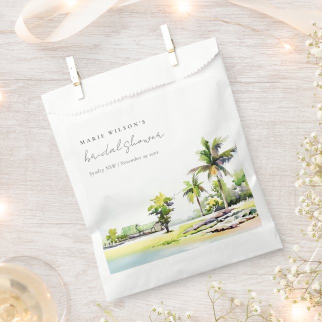 Bolsa De Papel Beach Coastal Palm Trees Watercolour Bridal Shower (Cortado)
