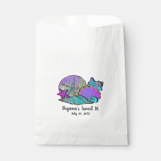 Bolsa De Papel Beach Sea Shells Purpurina Sparkle Birthday Party (Anverso)