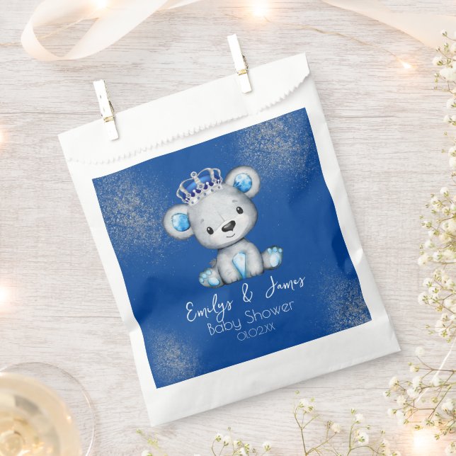 Bolsa De Papel Bear Baby Shower Prince Sparkly Blue Boys (Cortado)