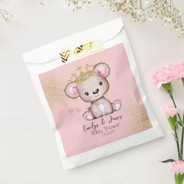 Bolsa De Papel Bear Baby Shower Princess Sparkly Pink (Sellado)