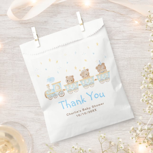 Bolsa De Papel Bear Blue Train Baby Shower Gracias (Cortado)