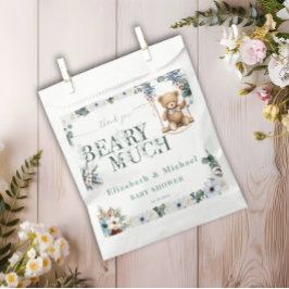 Bolsa De Papel Bear On the Way Floral Sage Green Neutral Shower