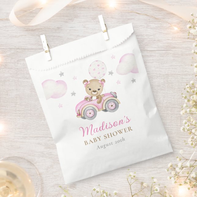 Bolsa De Papel Bearly Wait Teddy Bear Chica rosa Baby Shower (Cortado)