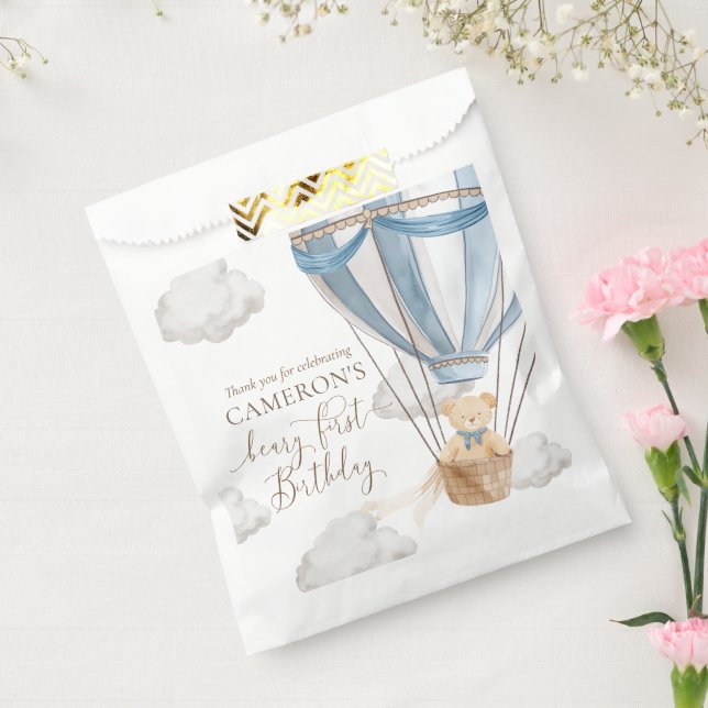 Bolsa De Papel Beary First Teddy Bear Hot Air Balloon Birday (Sellado)
