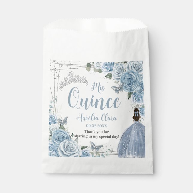 Bolsa De Papel Bebé Azul Floral Princesa Plata Quinceañera 16 15 (Anverso)