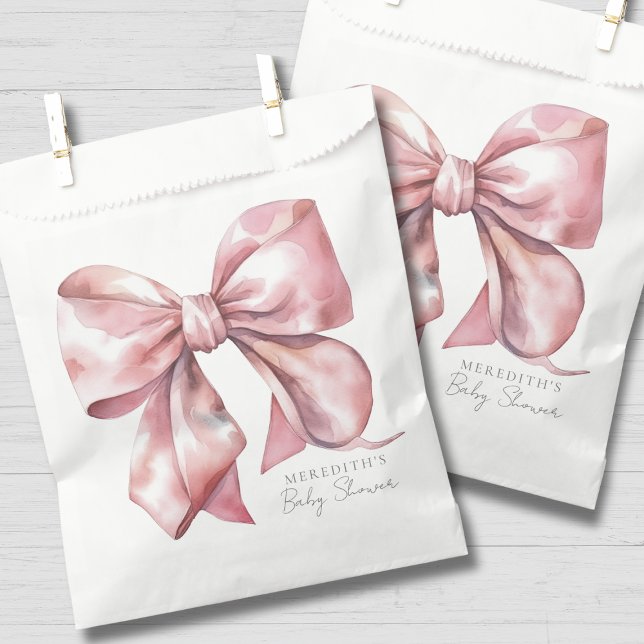 Bolsa De Papel Bebé con Lazo Rosa - Fiesta Prenatal (Pink Bow Baby Shower Favor Bag )