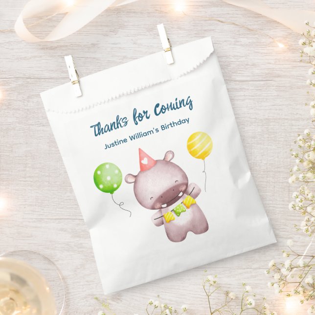 Bolsa De Papel Bebé Cute Hippo, Gracias Fiesta (Cortado)