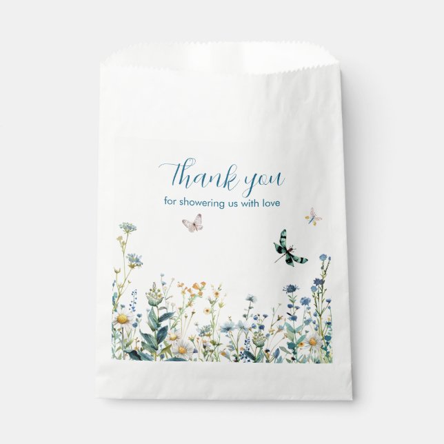 Bolsa De Papel Bebé de flores silvestres en una ducha de bebé en  (Anverso)