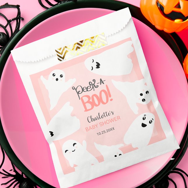 Bolsa De Papel Bebé de Halloween lindo, fantasmas, ducha de bebé  (Cute Halloween boo ghosts pink baby shower Favor Bag)
