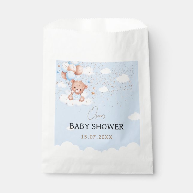 Bolsa De Papel Bebé ducha azul lindo oso de peluche (Anverso)