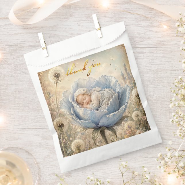 Bolsa De Papel Bebé durmiendo flor azul Gracias (Cortado)
