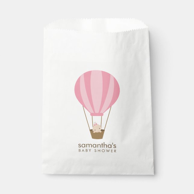 Bolsa De Papel Bebé en Baby Shower con globo rosa (Anverso)