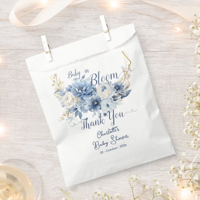 Bolsa De Papel Bebé En Bloom Elegante Flores Azules Baby Shower (Cortado)