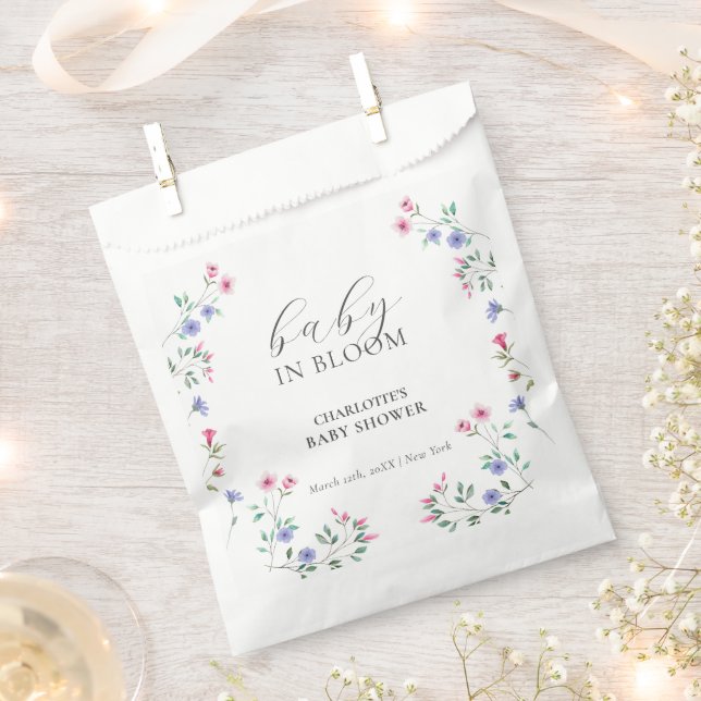 Bolsa De Papel Bebé en flor | Elegante Baby Shower de Flor Silves (Cortado)