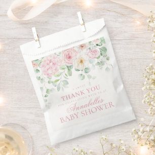 Bolsa De Papel Bebé floral rosa en postre de Baby Shower en flor