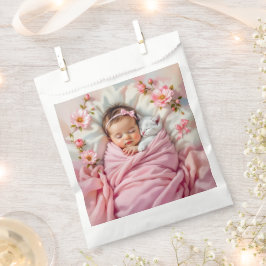 Bolsa De Papel Bebé floral rosa y gatito blanco