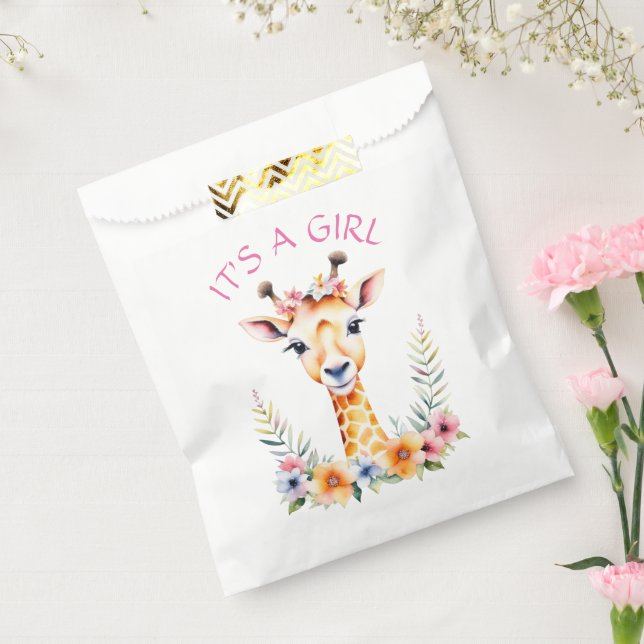 Bolsa De Papel Bebé Giraffe Floral, es un Chica | BABY SHOWER (Sellado)