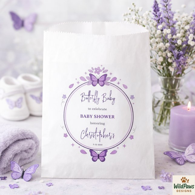 Bolsa De Papel Bebé Mariposa Morada Fiesta de Bienvenida para Beb (Purple Butterfly Baby Girl Baby Shower Favor Bag
)
