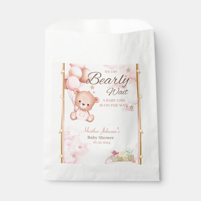 Bolsa De Papel Bebé Oso Shower Niña (Anverso)