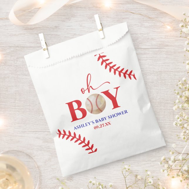 Bolsa De Papel Béisbol Oh Boy Brown White Baby Shower (Cortado)