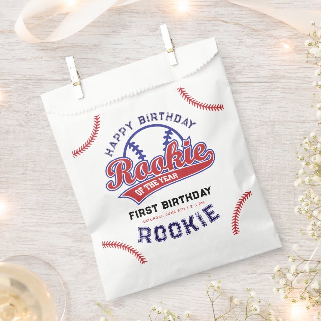 Bolsa De Papel beisbol Rookie del año primer cumpleaños (Cortado)