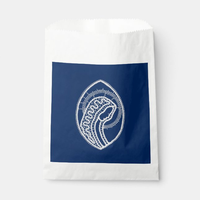 Bolsa De Papel Bendita Virgen María, encaje blanco, azul marino (Anverso)