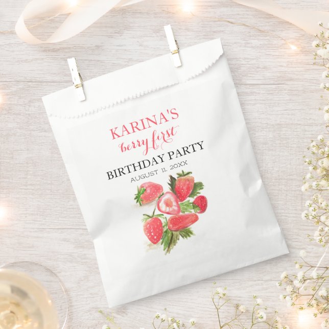 Bolsa De Papel Berry 1er cumpleaños Fiesta Fresa frutal verano (Cortado)