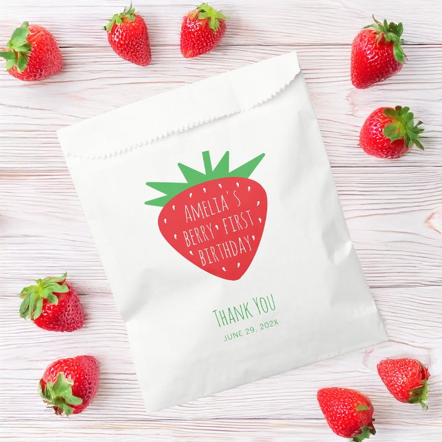 Bolsa De Papel Berry First Birday Red Strawberry Chica Gracias (Subido por el creador)