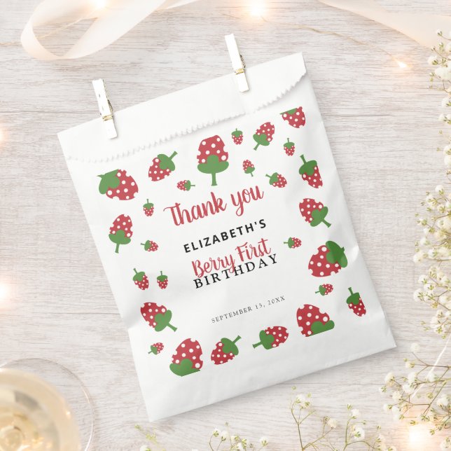 Bolsa De Papel Berry First Birthday Cute Strawberry Chica (Cortado)