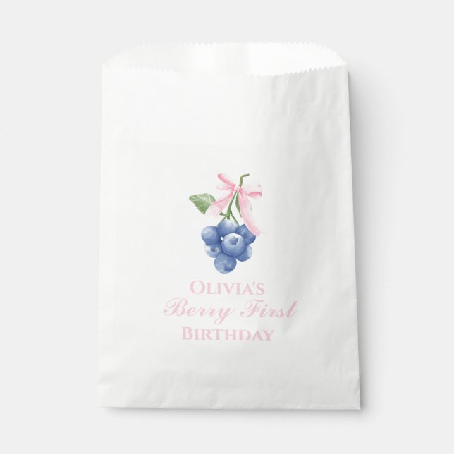 Bolsa De Papel Berry First blueberry Coquette cumpleaños Pink Bow (Anverso)