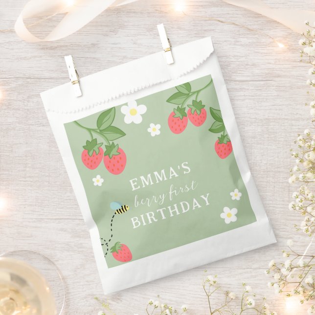Bolsa De Papel Berry First Strawberry Birthday Party (Cortado)