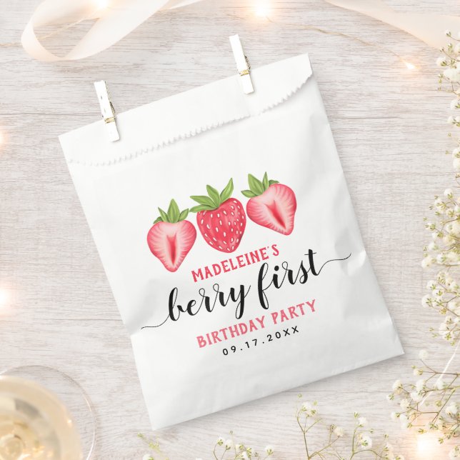 Bolsa De Papel Berry First Strawberry Primer Fiesta Personalizado (Cortado)