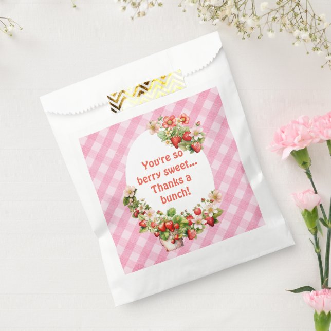 Bolsa De Papel Berry Sweet Pink Gingham Baby Shower (Sellado)