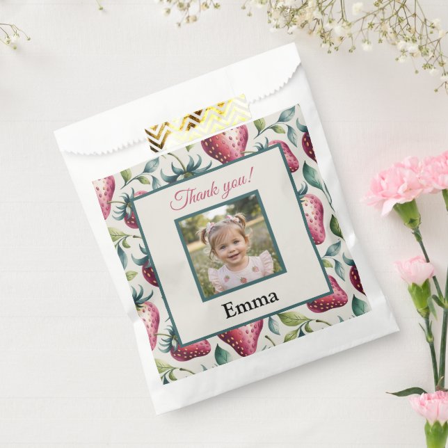 Bolsa De Papel Berry Sweet Strawberry Birthday Thank You Photo (Sellado)