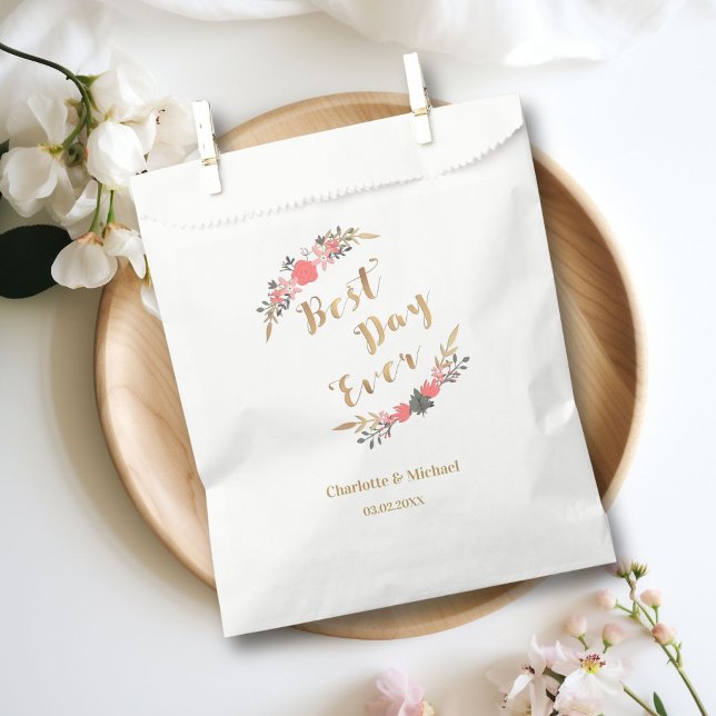 Bolsa De Papel Best day ever! (Best day ever! Wedding Favor Bag with your name and date.)