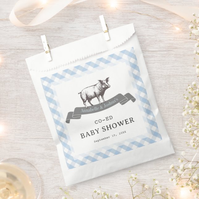 Bolsa De Papel Bibs & Ribs BBQ Rustic Blue Gingham Baby Shower (Cortado)