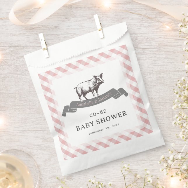 Bolsa De Papel Bibs & Ribs BBQ Rustic Pink Gingham Baby Shower (Cortado)