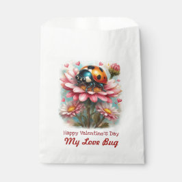 Bolsa De Papel Bicho de amor del día de San Valentín en rosa flor