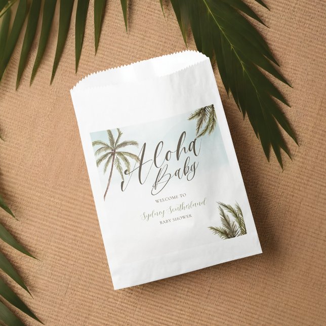 Bolsa De Papel Bienvenidos a Baby Shower a la palma acuarela trop (Tropical Watercolor Palm Trees Baby Shower Welcome Favor Bag)
