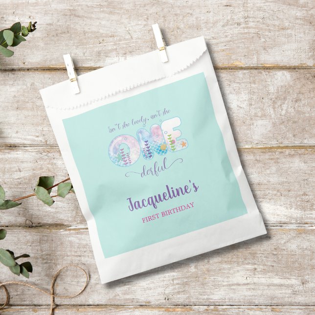 Bolsa De Papel Bienvenidos Chicas del primer cumpleaños Fiesta ba (ONEderful under the sea 1st birthday favor bag.)