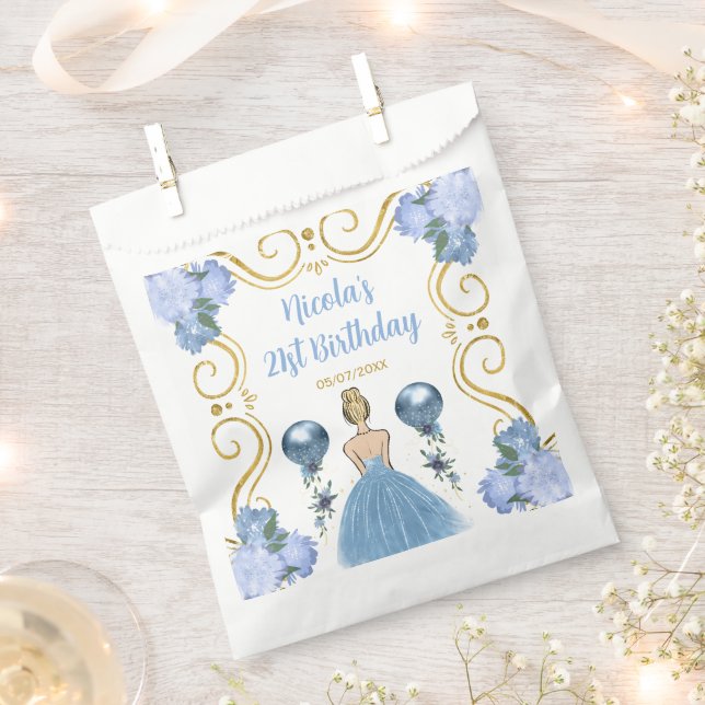 Bolsa De Papel Birthday Party Blonde Princess in Dusty Blue (Cortado)