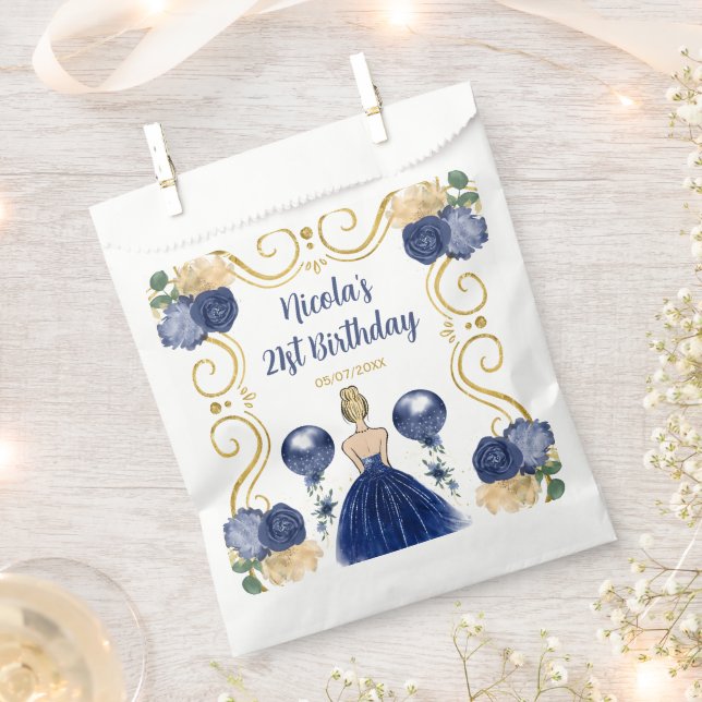 Bolsa De Papel Birthday Party Blonde Princess in Navy Blue (Cortado)