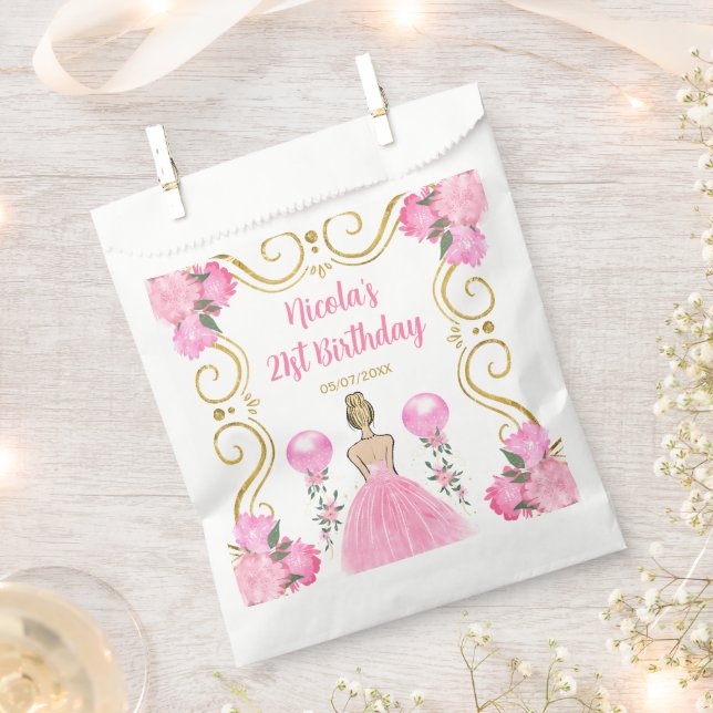 Bolsa De Papel Birthday Party Blonde Princess in Pink (Cortado)