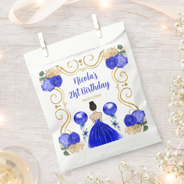 Bolsa De Papel Birthday Party Brown Hair Princess in Blue (Cortado)