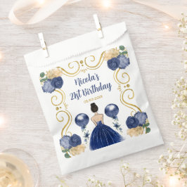 Bolsa De Papel Birthday Party Brown Hair  Princess in Navy Blue